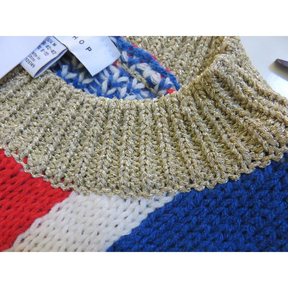 Topshop Union Jack Flag Sweater Gold Metallic Trim Red White Blue Size M NEW - Picture 8 of 15